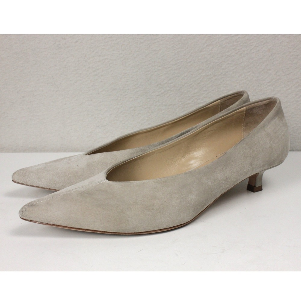 M.Gemi The Marzia 35 Pumps 38.5 Light Oatmeal Suede Pointed Toe Kitten Heel